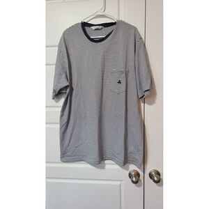 VTG Brooks Brothers T Shirt Men Size XL‎ Blue White Striped Short Sleeve Pocket